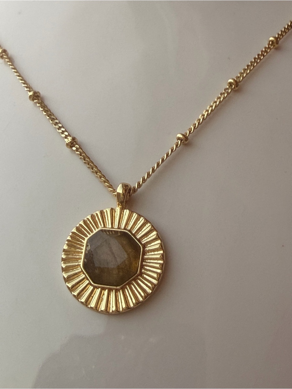 Gorjana Gold Sunburst Pendant Necklace with Olive Center